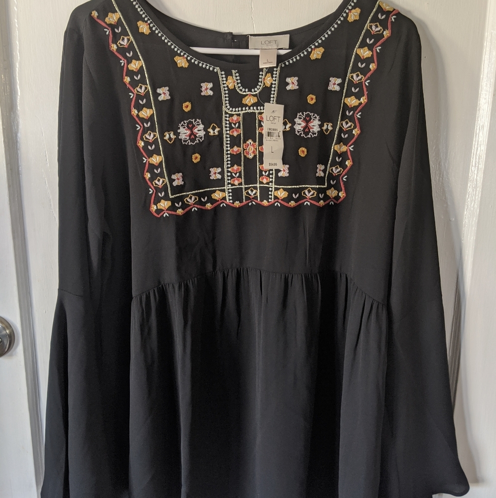 The Loft Black Boho Shirt. NWT